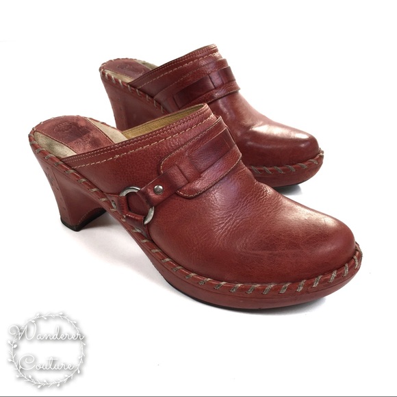Frye Shoes - FRYE Red Leather Heeled Charlotte Mules